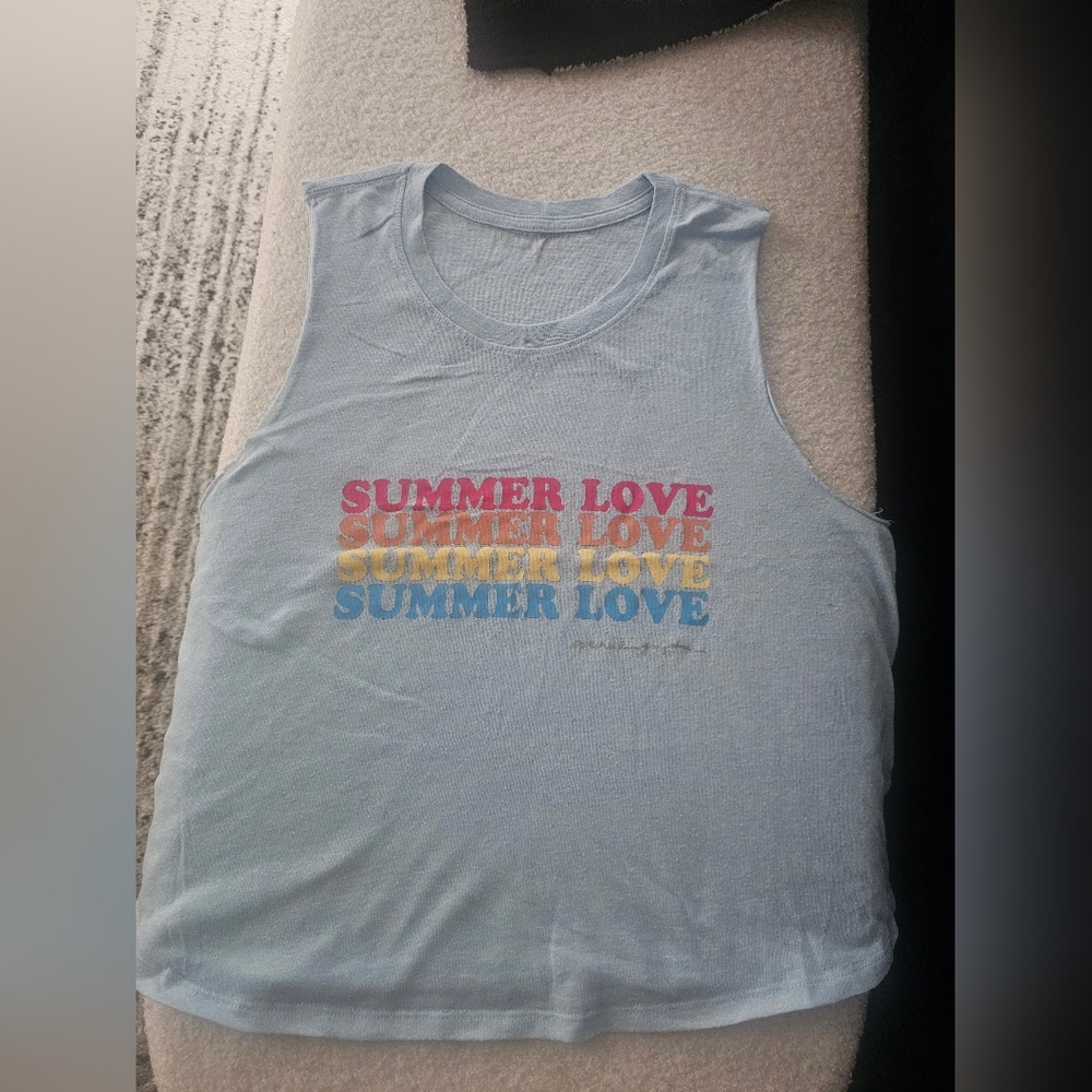 Spiritual Gangster Blue Tank Top with Multicolor Print